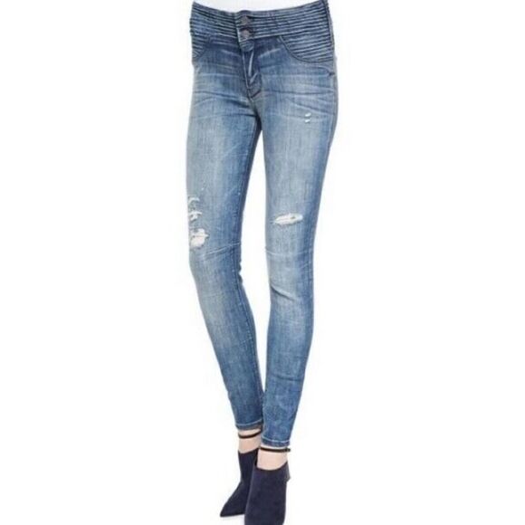 RTA Road To Awe Pleated High Waisted 70s Distressed Skinny Blue Jeans Women’s 25 - Picture 1 of 14